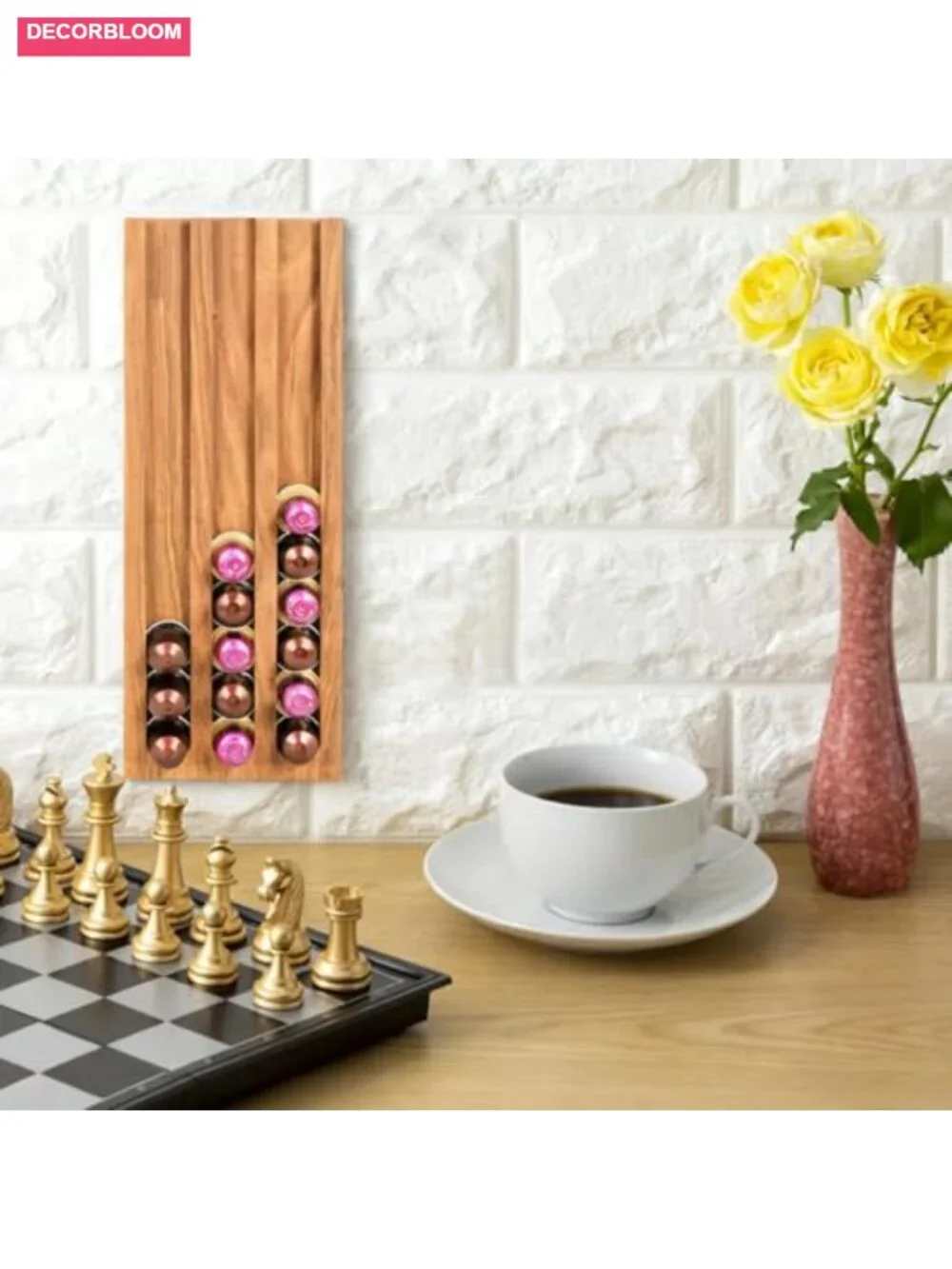 Teak Wood Coffee Pod Holder K Cup Organizer with Base, 33 Pod